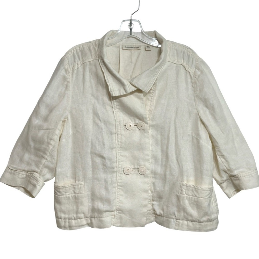 Coldwater Creek Jacket Women Ivory 100% Linen Double Breasted Crop Chic PL